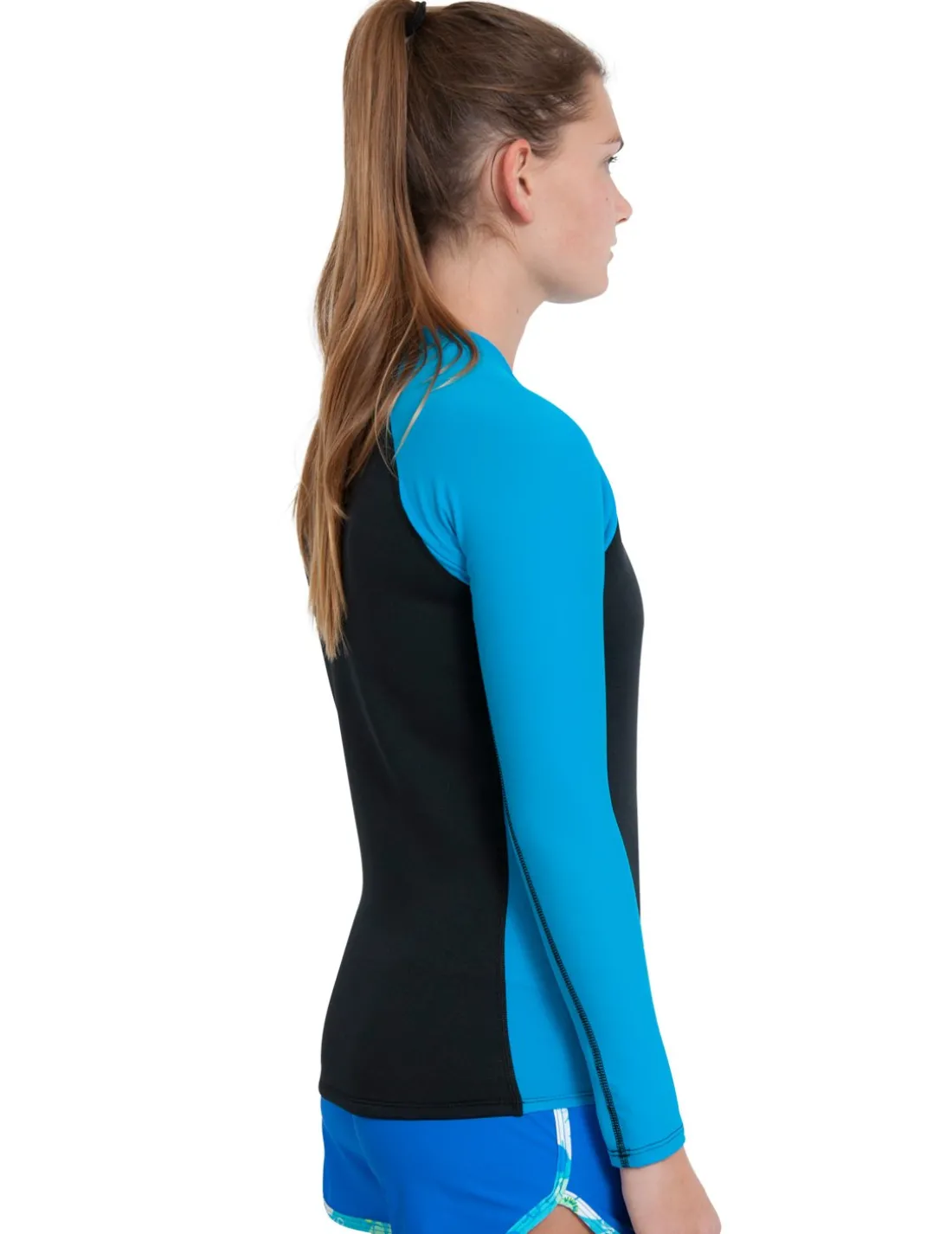 Women's Hybrid Thermal Zip Rash Guard - Black / Turquoise