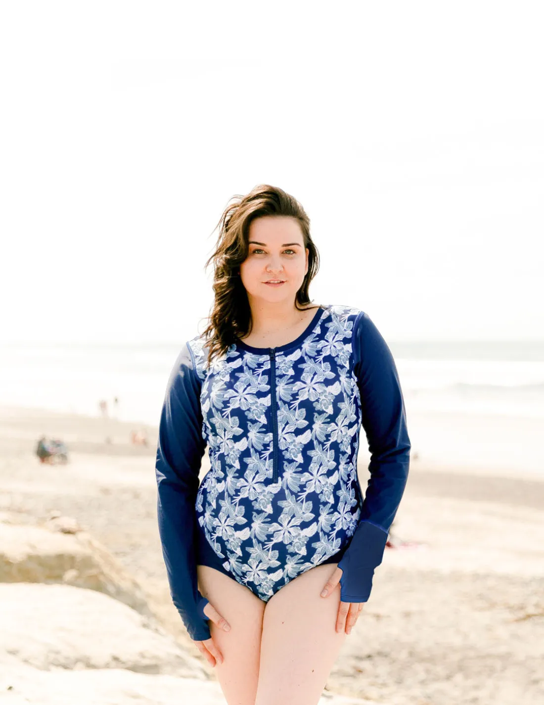 Women's Long Sleeve One Piece Swimsuit (Regular & Plus Size) - Retro Floral