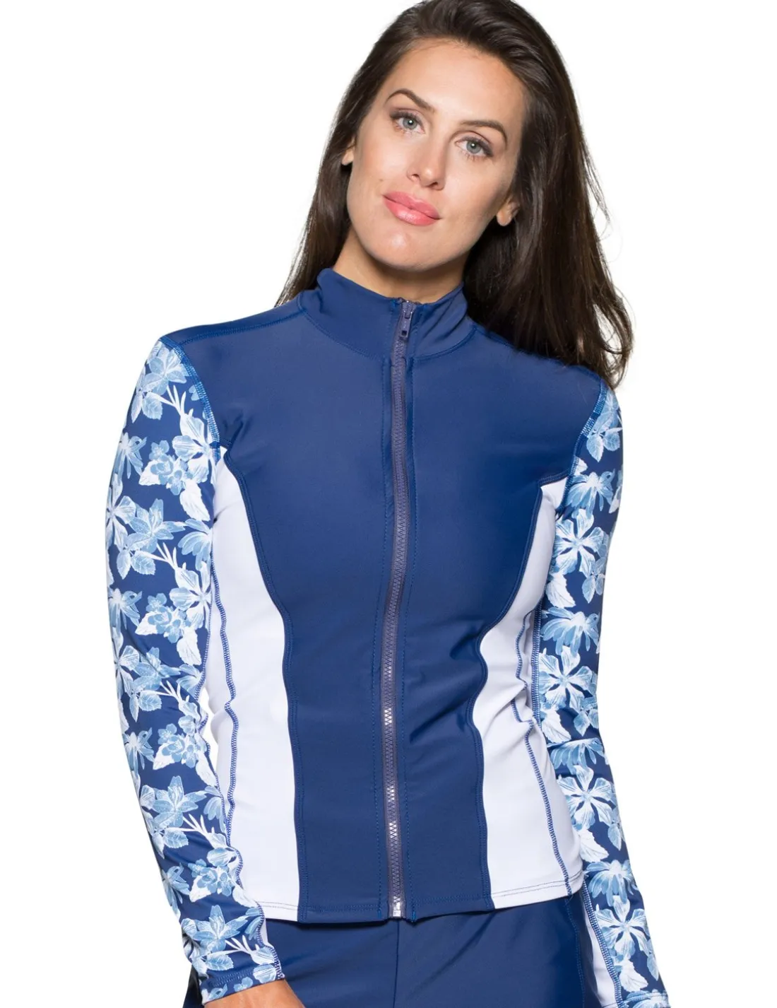 Women's Long Sleeve Zip Swim Jacket (Regular & Plus Size) - Retro Floral