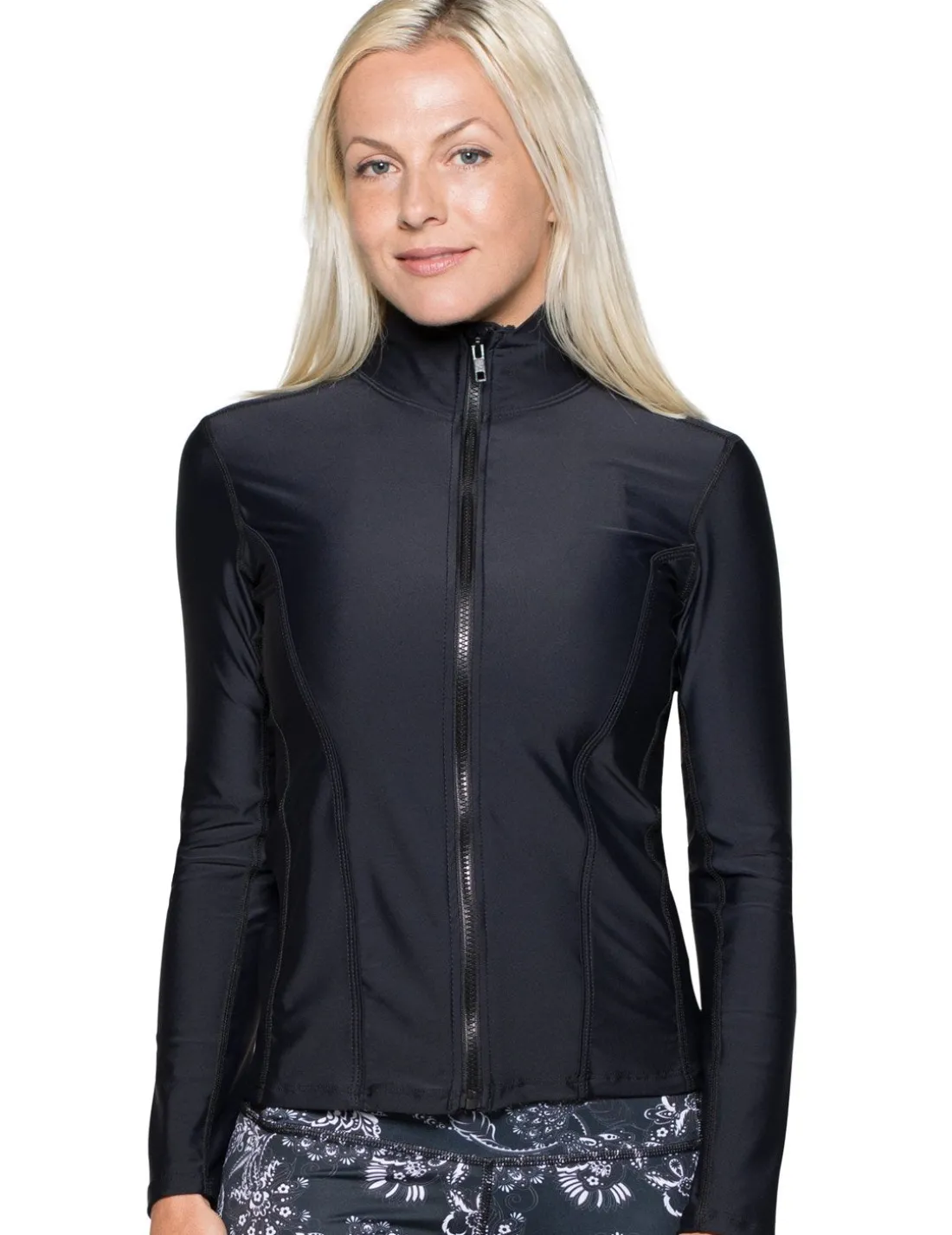 Women's Long Sleeve Zip Swim Jacket (Regular & Plus Size) - Black