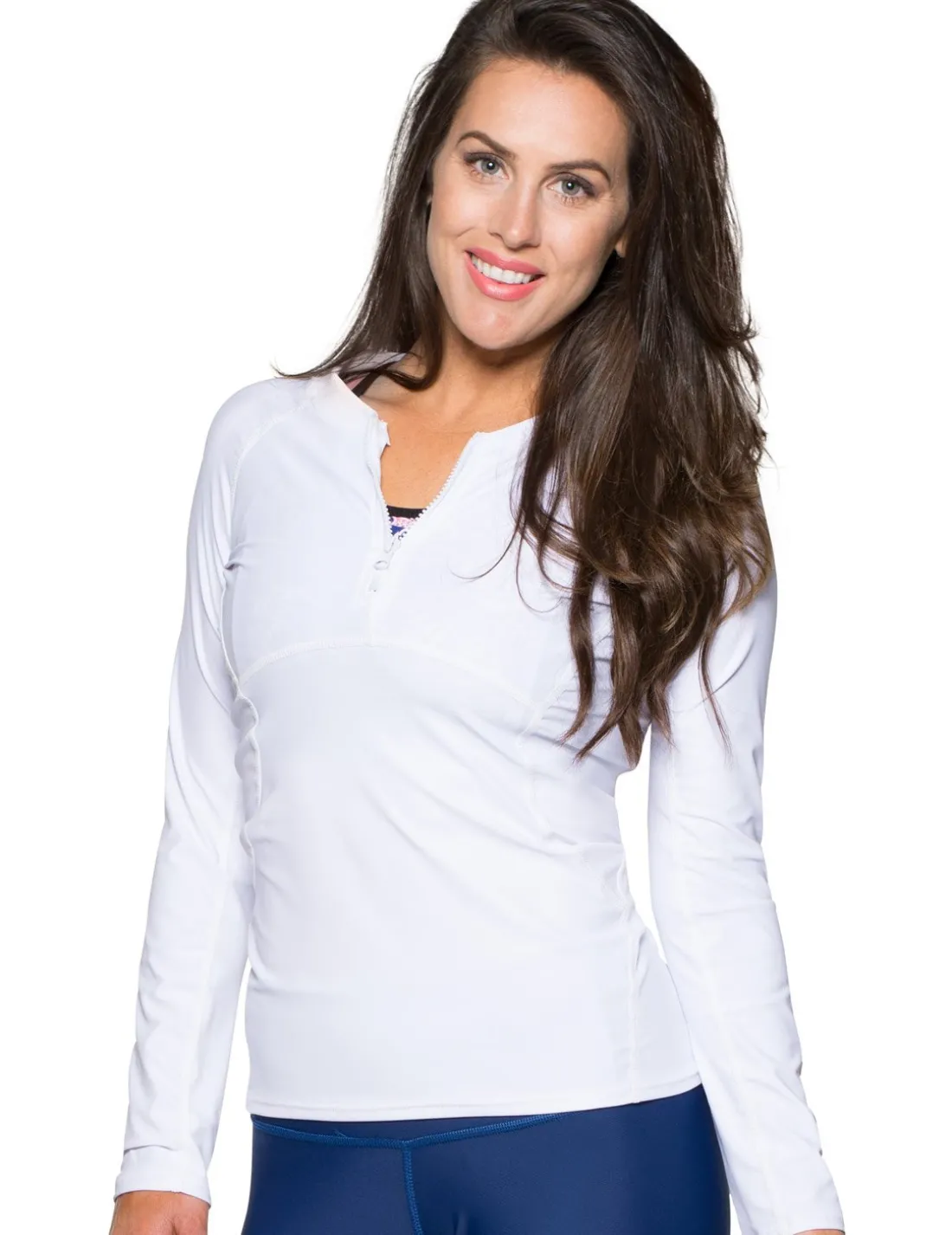 Women's Long Sleeve Quarter Zip Rash Guard (Regular & Plus Size) - White