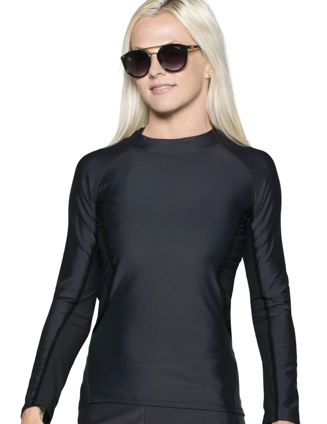 Women's Long Sleeve Rash Guard (Regular & Plus Size) - Black
