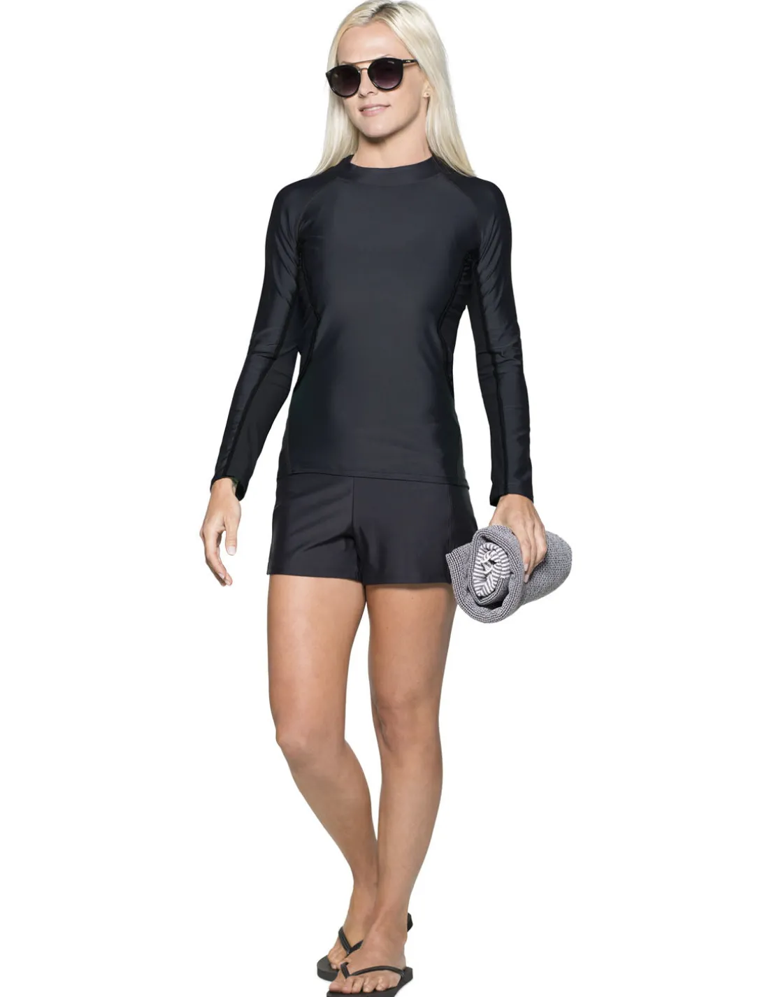 Women's Long Sleeve Rash Guard (Regular & Plus Size) - Black
