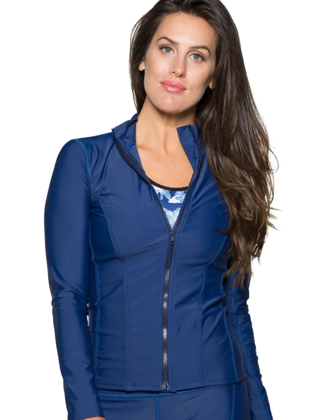 Women's Long Sleeve Zip Swim Jacket (Regular & Plus Size) - Navy