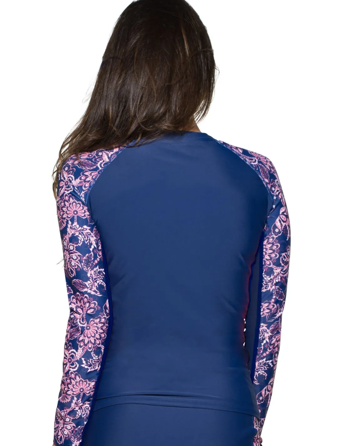 Women's Long Sleeve Zip Swim Jacket (Regular & Plus Size) - Paisley/Navy