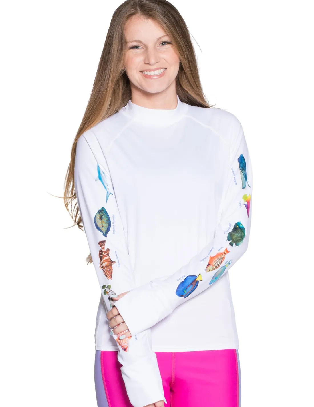 Women's Snorkel Caribbean Fish ID Rash Guard - White