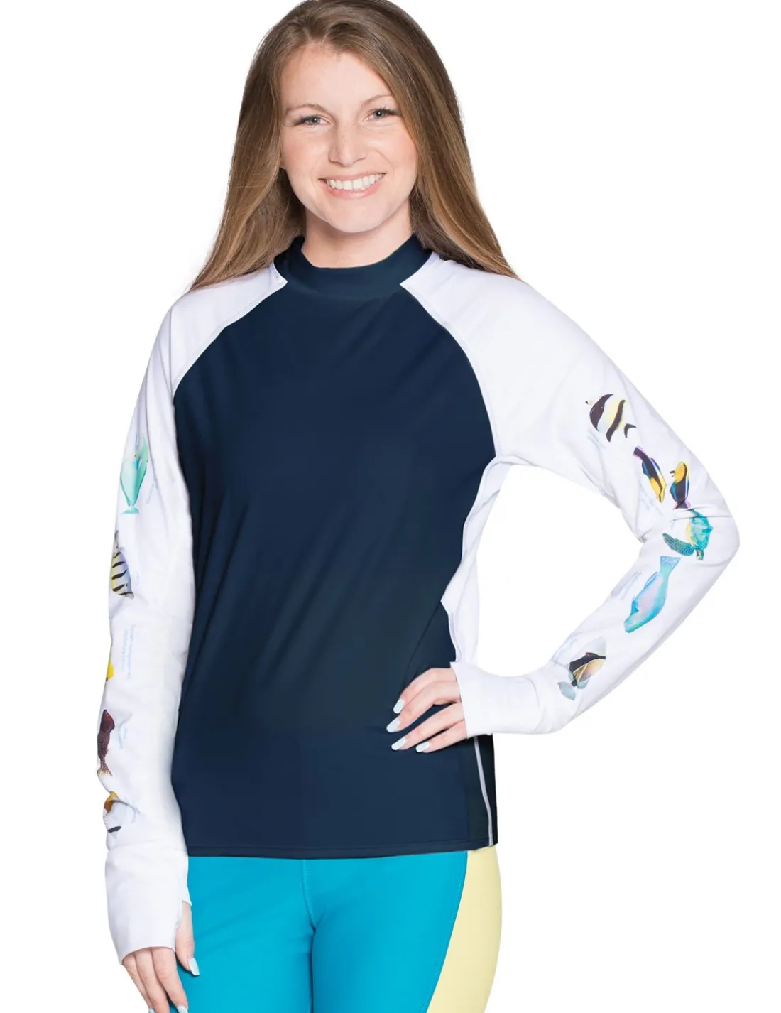 Women's Snorkel Hawaii Fish ID Rash Guard - Navy