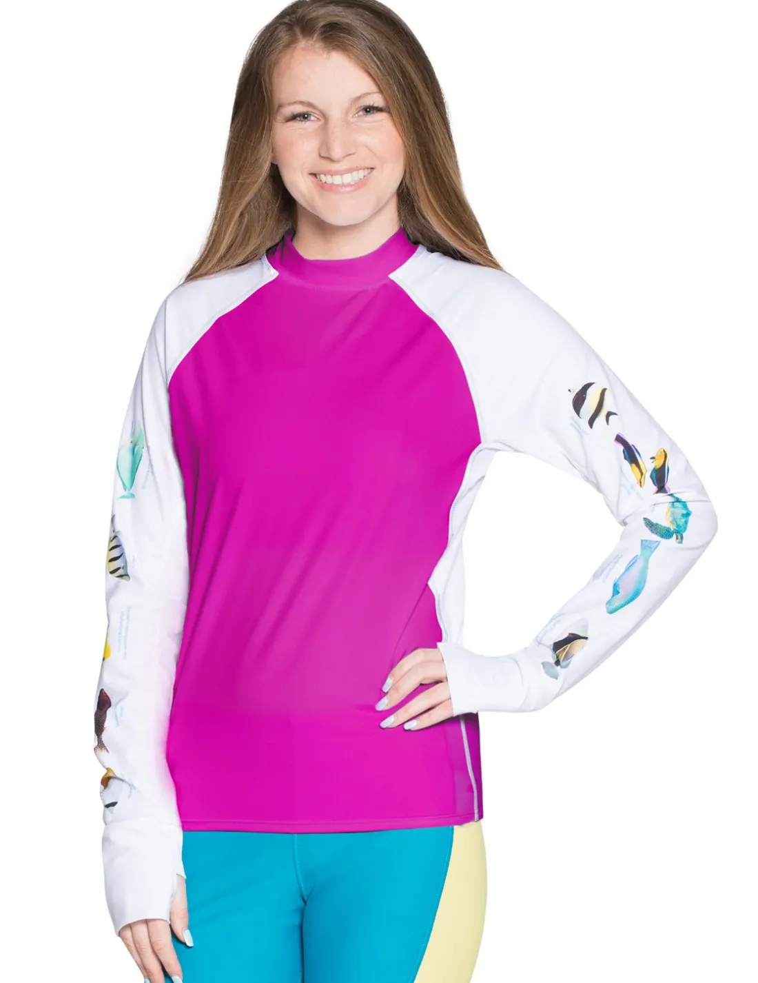 Women's Snorkel Hawaii Fish ID Rash Guard - Fuchsia