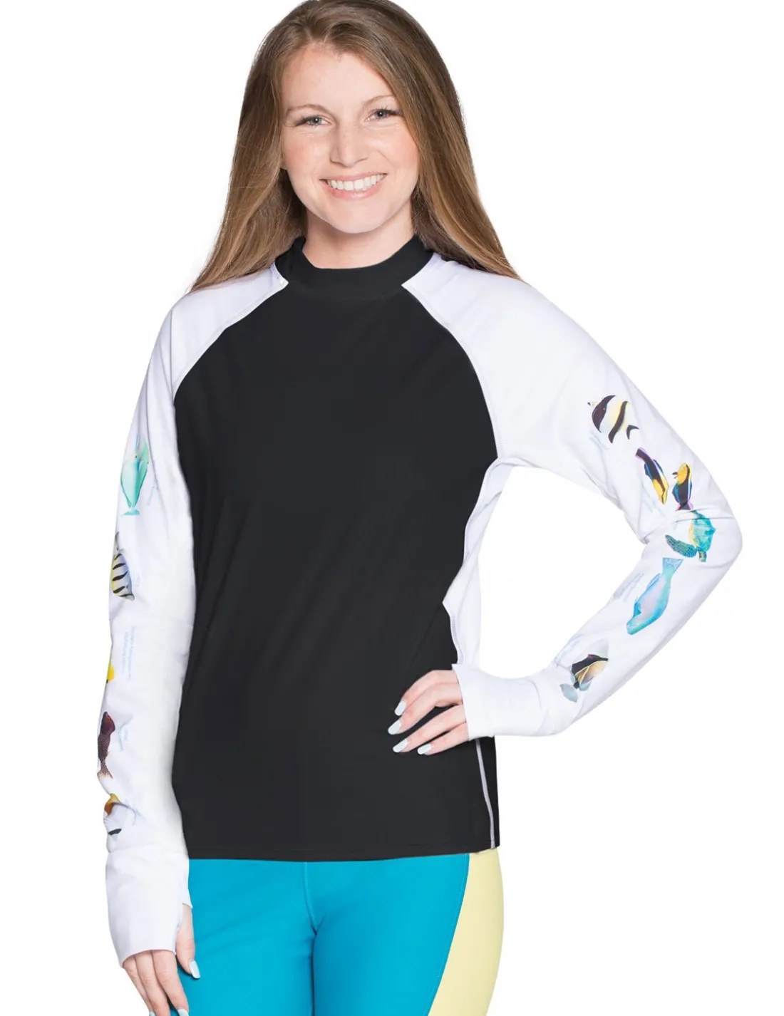 Women's Snorkel Hawaii Fish ID Rash Guard - Black