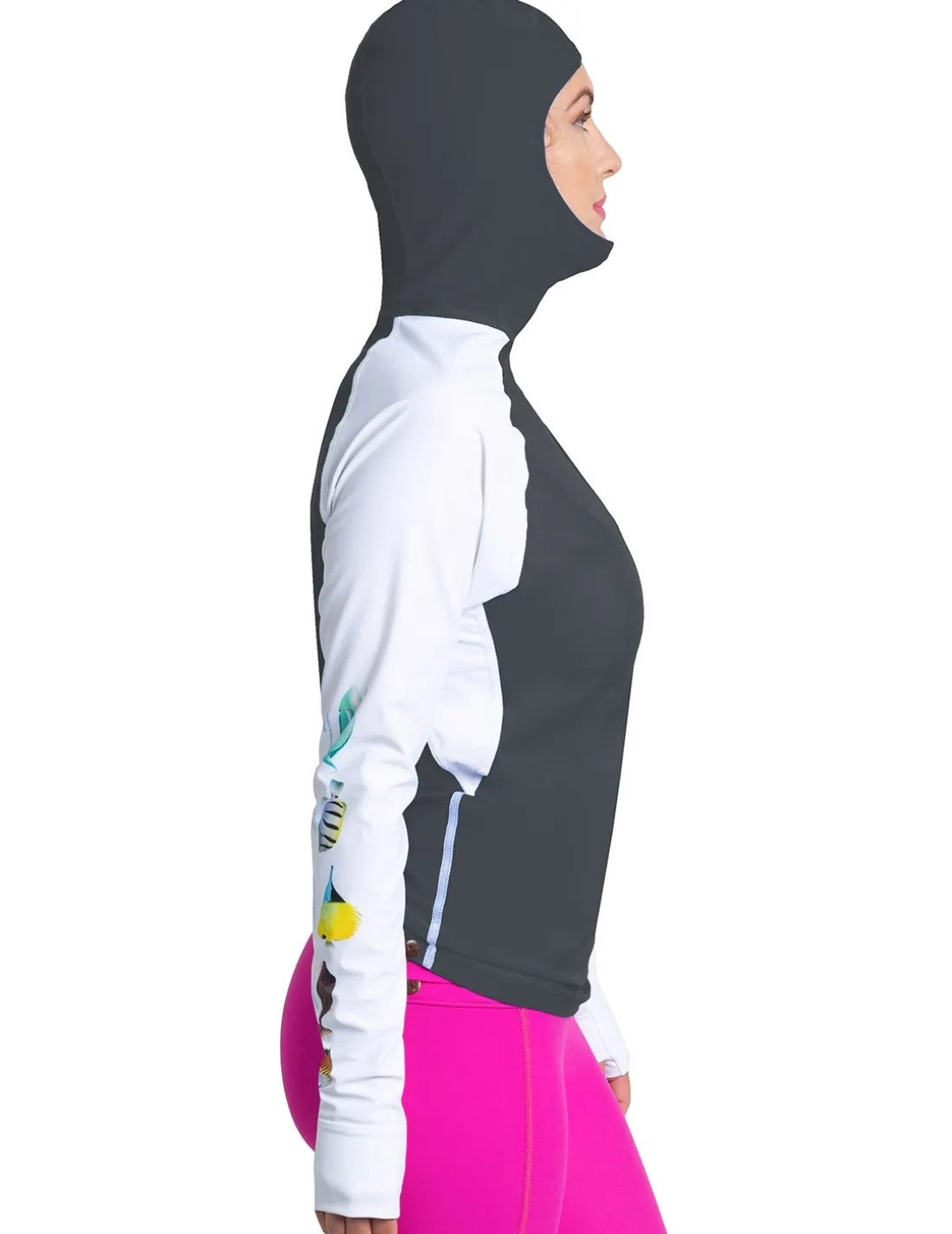 Women's Snorkel Hoodie Rash Guard - Hawaii Fish ID - Gray