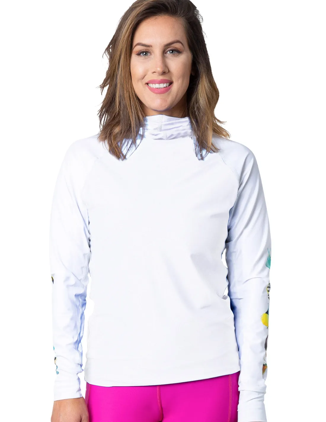 Women's Snorkel Hoodie Rash Guard - Hawaii Fish ID - White