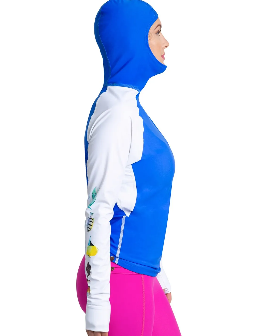 Women's Snorkel Hoodie Rash Guard - Hawaii Fish ID - Royal