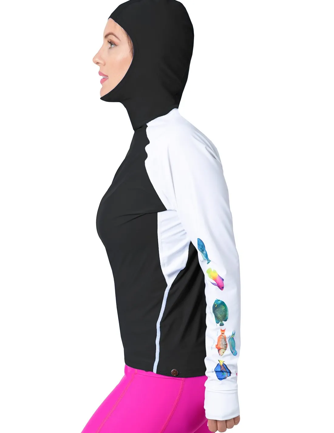Women's Snorkel Hoodie Rash Guard - Caribbean Fish ID - Black