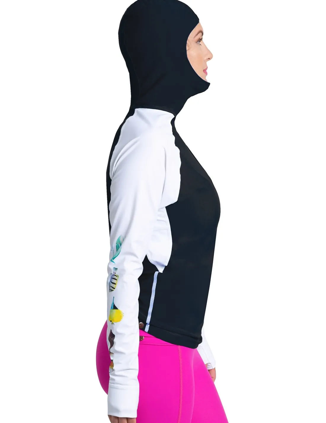 Women's Snorkel Hoodie Rash Guard - Hawaii Fish ID - Black