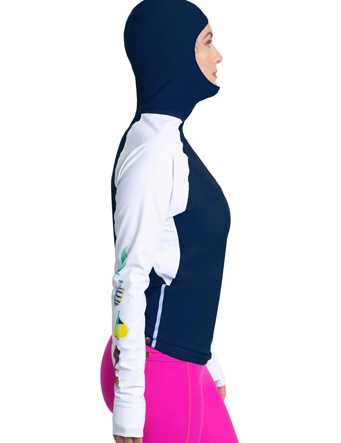 Women's Snorkel Hoodie Rash Guard - Hawaii Fish ID - Navy