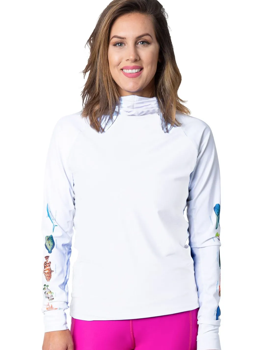 Women's Snorkel Hoodie Rash Guard - Caribbean Fish ID - White