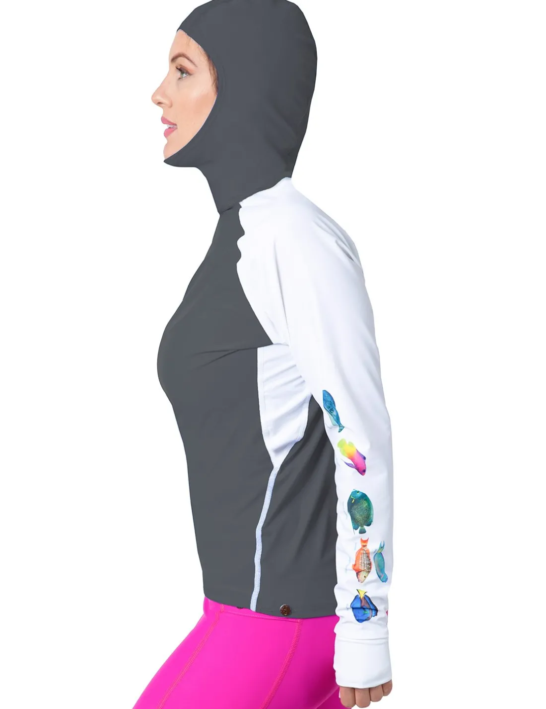 Women's Snorkel Hoodie Rash Guard - Caribbean Fish ID - Gray