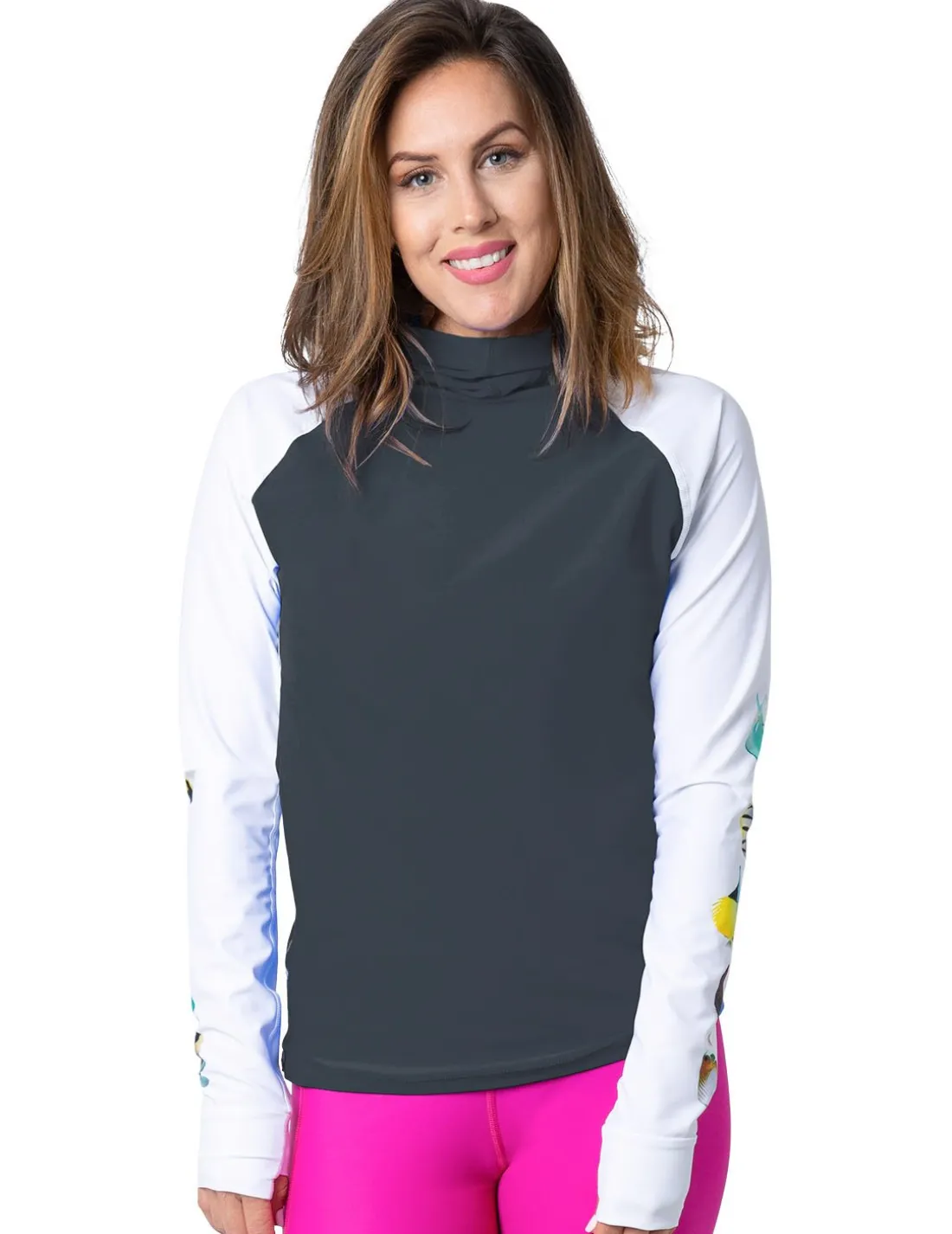 Women's Snorkel Hoodie Rash Guard - Hawaii Fish ID - Gray