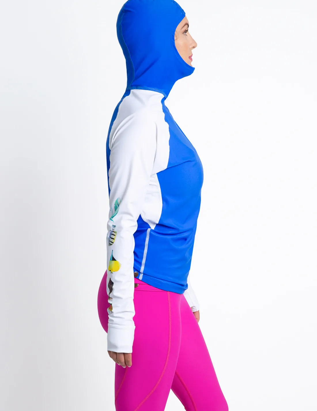 Women's Snorkel Hoodie Rash Guard - Hawaii Fish ID - White