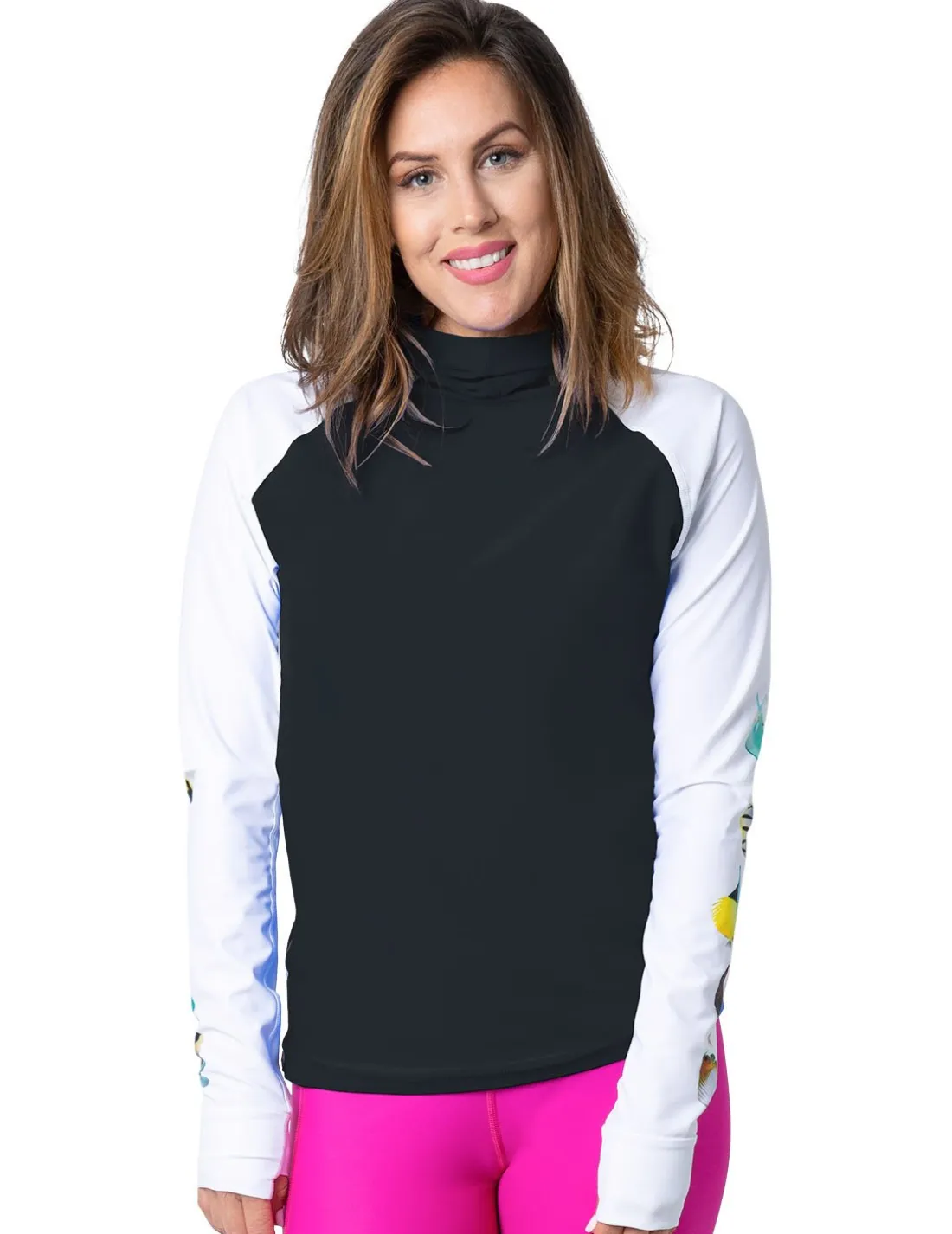 Women's Snorkel Hoodie Rash Guard - Hawaii Fish ID - Black