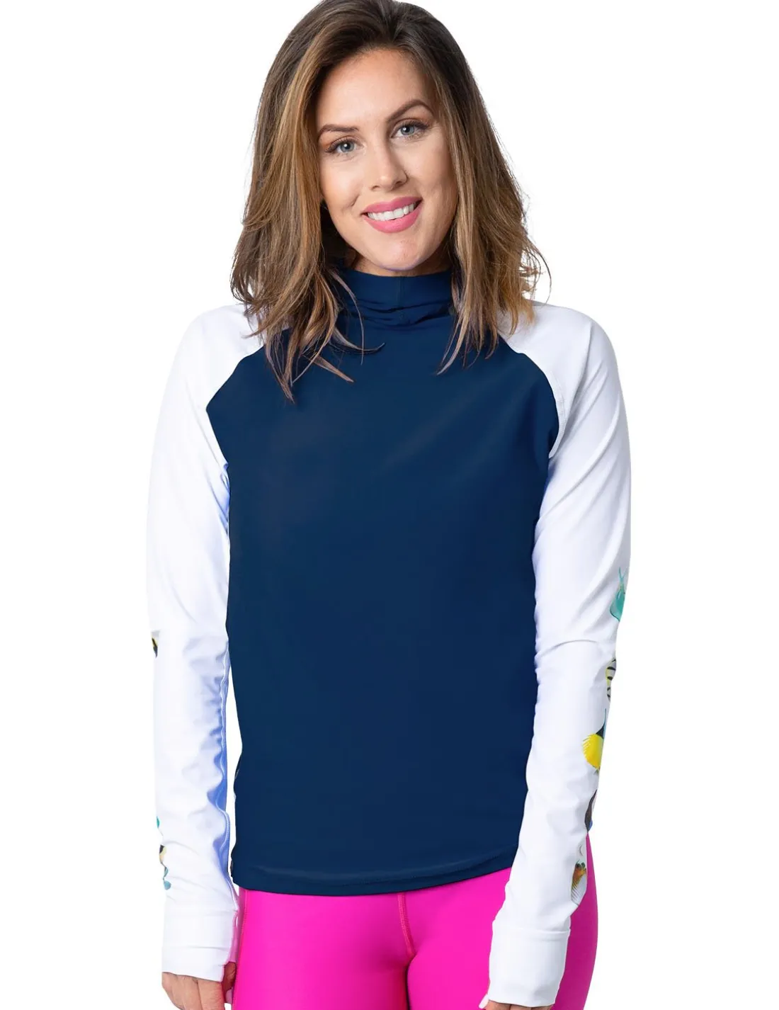 Women's Snorkel Hoodie Rash Guard - Hawaii Fish ID - Navy