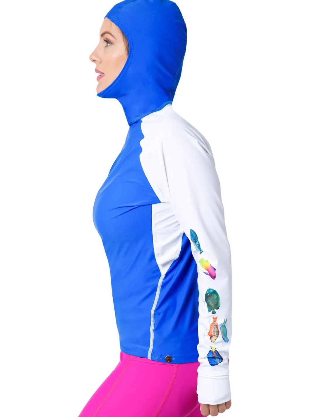 Women's Snorkel Hoodie Rash Guard - Caribbean Fish ID - White