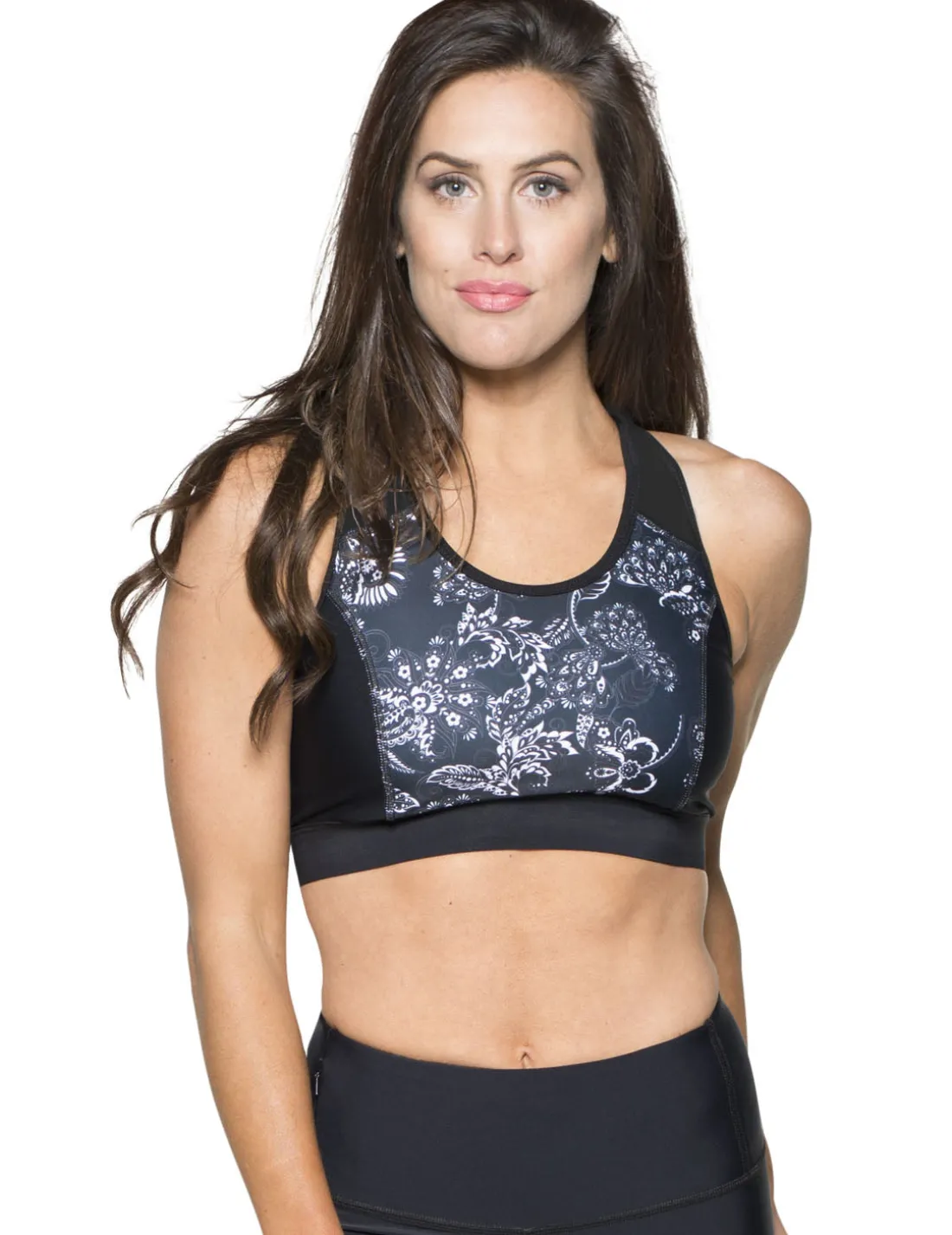 Women's Swim Sport Top (Regular & Plus Size) - Paisley/Black